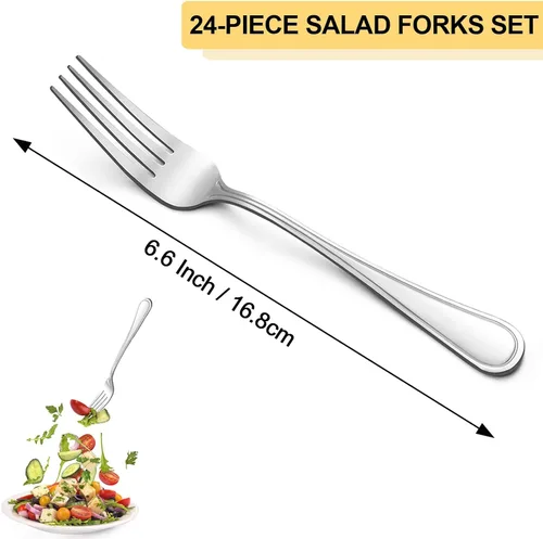 Vista 2 de BEWOS Juego de 24 tenedores para ensalada - Juego de tenedores pequeños de 6.6 pulgadas, cubiertos de acero inoxidable plateados, tenedores