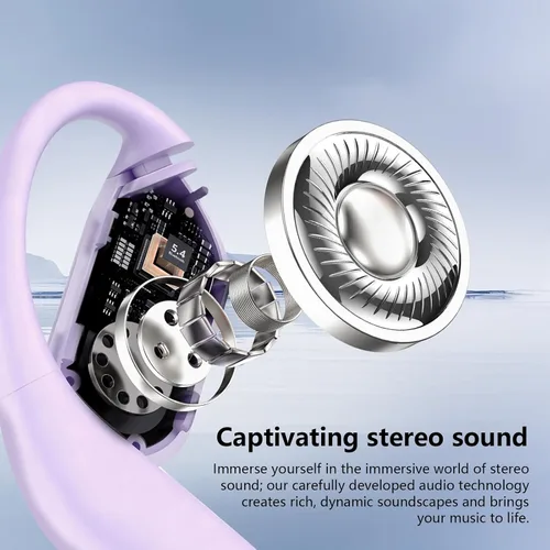 Vista 4 de Auriculares abiertos, clip para colocar sobre las orejas, auriculares inalámbricos, conducción ósea, micrófono integrado, pantalla LED Bluetooth