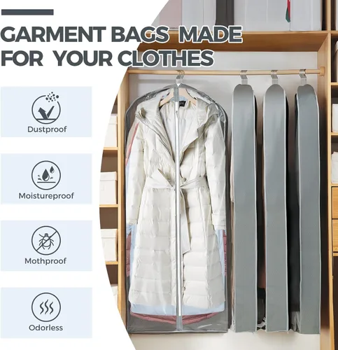 Vista 8 de 10 bolsas de ropa de 40 pulgadas para colgar ropa, bolsas transparentes para almacenamiento de ropa, bolsas de ropa para guardar ropa, bolsas