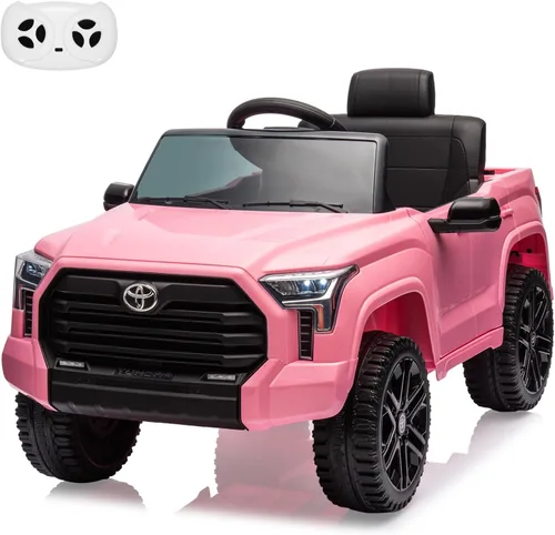 Vista 12 de Auto de paseo de 12 V para niños, camión Toyota con licencia, automóvil eléctrico a batería con música, luces LED, sistema de suspensión, puertas