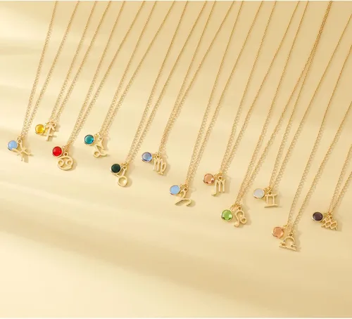 Vista 6 de TGOLM 14k Gold Plated Zodiac Birthstone Pendant Necklace, Horoscope Sign Charm Necklace for Women Girls' Birthday Gift