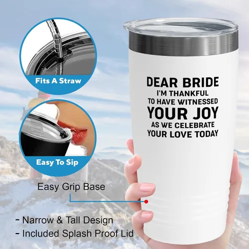 Vista 4 de Bride Gift from Officiant Tumbler 20oz White -Witnessed Joy - Bridal Shower Bride To Be Bachelorette Party Newlywed Wedding Officiant Brother