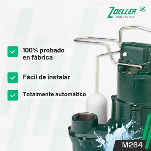 Vista 5 de Zoeller Bomba de aguas residuales M264 Waste-Mate, 4/10 caballos de fuerza, 115V