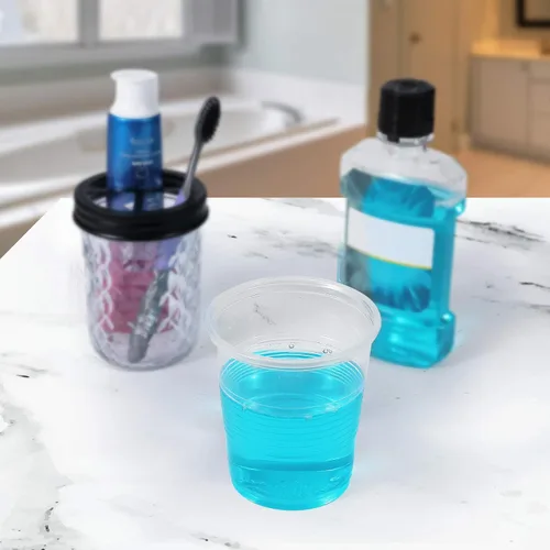 Vista 2 de Paquete de 300 vasos de plástico transparente de 3 onzas, vasos desechables para enjuague bucal para baño, pequeños vasos de plástico para expreso