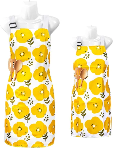 Vista 8 de Mommy and Me Apron Set, 2PCS Matching Aprons for Kids and Adults with Pocket, Adjustable Cute Kids Apron for Backing