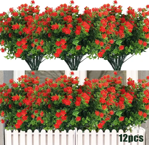 Vista 39 de RECUTMS - Flores artificiales, 12 plantas sintéticas para exteriores, resisten rayos ultravioleta, arbustos para interiores y exteriores, maceta