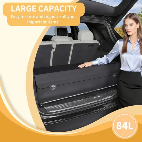 Vista 8 de Organizador de maletero para SUV, organizador plegable de cuero para maletero de automóvil con tapa, almacenamiento de automóvil para sedanes, Negro
