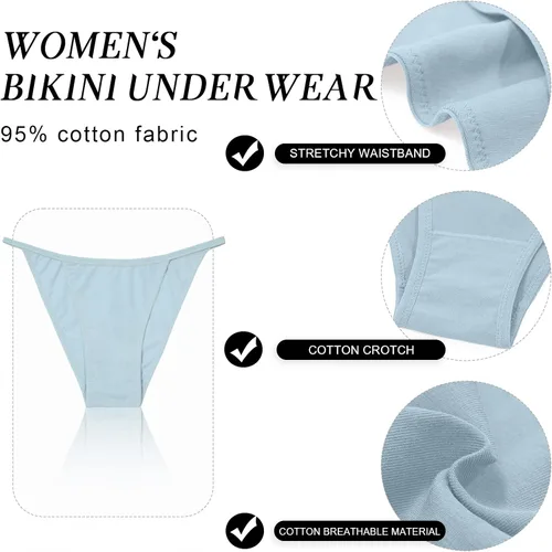 Vista 3 de LEVAO Women's Bikini Panties Cotton Underwear, Plus Size High Cut String Ladies Cheeky Underwear Multipack S-2XL