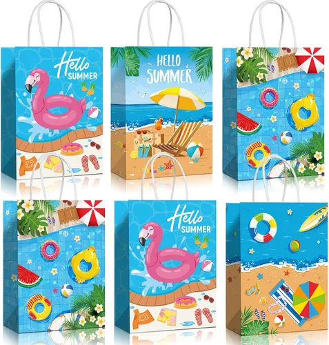 Vista 7 de Pajean Bolsas de papel para fiesta en la playa, bolsas de regalo de dulces de piscina de verano para Luau Tropical Beach Party Favores Suministros