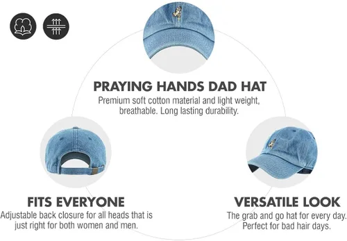 Vista 4 de Gorra de béisbol con diseño de manos rezando, para papá, estilo polo no construido, ajustable