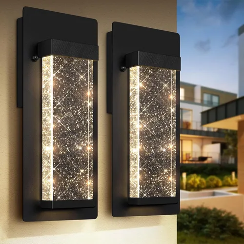 Vista 10 de BesLowe Lámparas de pared para exteriores con cristal de burbujas de cristal, apliques exteriores impermeables, faroles de pared LED, luces