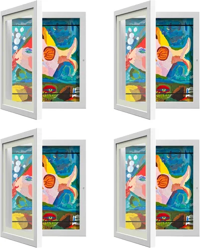 Vista 12 de Paquete de 2 marcos de arte para niños, marcos de obras de arte para niños, intercambiables de 8 x 10.5 pulgadas con paspartú y 9 x 12 pulgadas sin