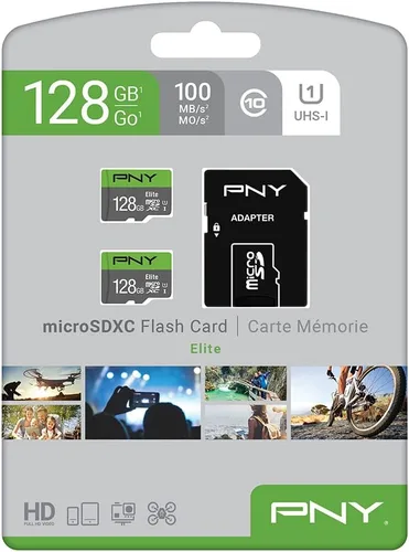 Vista 8 de PNY Elite Class 10 U1 - Tarjeta de memoria flash microSDXC de 128 GB, clase 10, U1, Full HD, UHS-I, Micro SD (paquete de 2)