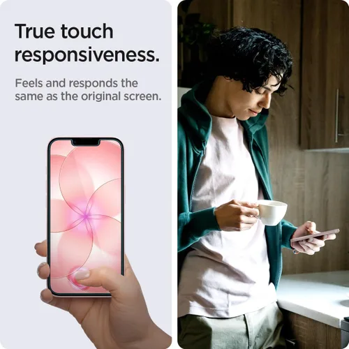 Vista 4 de Spigen Protector de pantalla de vidrio templado [GlasTR EZ FIT] diseñado para iPhone 14 / iPhone 13 Pro/iPhone 13 [2 unidades]
