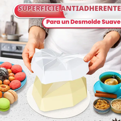 Vista 7 de HYQO - Molde de corazón rompible, silicona con forma de diamante para conchas de chocolate Chocolate Heart Mold for Mousse Cakes & Cheesecake