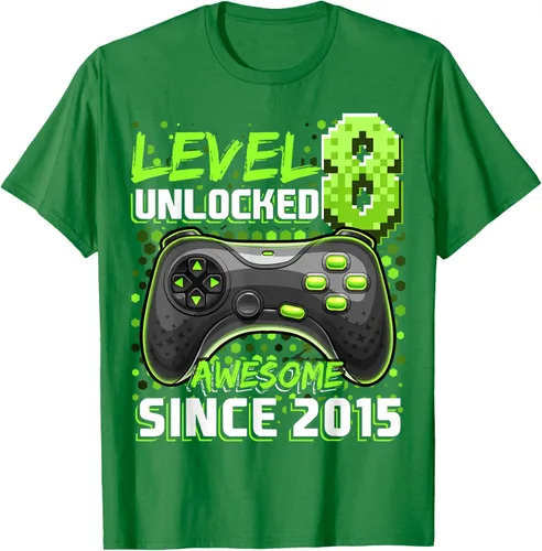 Vista 52 de Level 8 Unlocked Awesome 2015 Video Game 8th Birthday Boy T-Shirt, Negro
