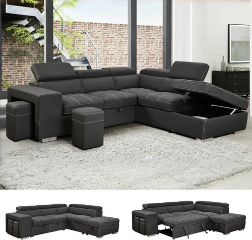 Vista 8 de THSUPER Sofá seccional reclinable de microfibra de 102 pulgadas en forma de L con cama extraíble y chaise de almacenamiento, sofás convertibles