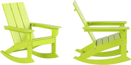 Vista 38 de HDPE Laguna Silla mecedora Adirondack de polietileno para exteriores (juego de 2), color negro