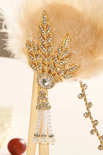 Vista 3 de BABEYOND Art Deco Flapper de los años 20 inspirado en el Gran Gatsby, medallón de hojas, perlas, pluma dorada y champán