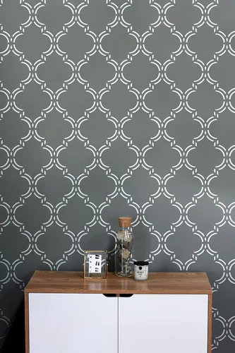 Vista 5 de PINKIPO®, Elegante marroquí, plantilla XL (16 x 40 pulgadas), plantilla de pared grande étnica, plantillas de pared geométricas clásicas