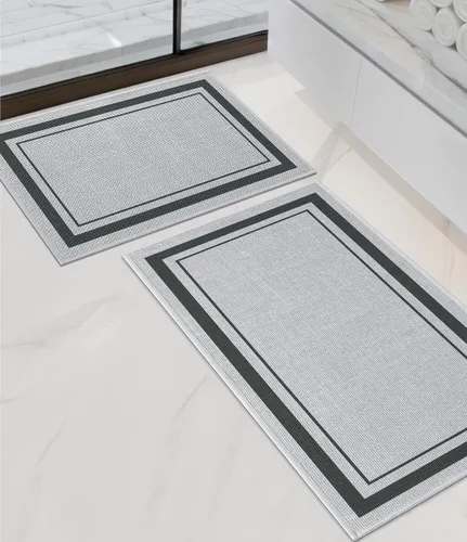 Vista 55 de chakme Juego de 2 alfombras de baño ultrafinas, absorbentes, antideslizantes, lavables a máquina, color beige oscuro, 17 x 24 pulgadas + tapete