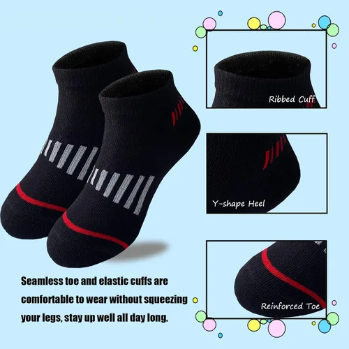 Vista 4 de Tsmollyu Calcetines para niños, 12 pares de calcetines deportivos de algodón para niños, calcetines de corte bajo medio acolchados para niños