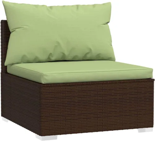 Vista 3 de 3-Seater Outdoor Rattan Sofa with Green Cushions, Brown PE Rattan Modular Design with Steel Frame, Five Back Pillows and Flat Surface for Drinks