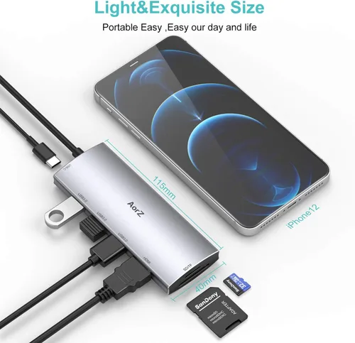 Vista 6 de Hub USB C, concentrador USB a HDMI multipuerto Aorz USB C adaptador 7 en 1 con salida HDMI 4K, 3 puertos USB 3.0, lector de tarjetas SD/Micro SD