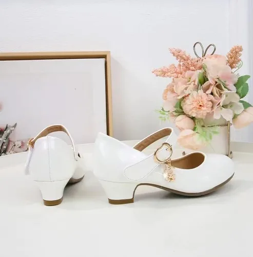 Vista 4 de Zapatos brillantes Mary Jane para niña, tacón bajo, princesa, flores, boda, fiesta de cumpleaños, zapatos planos