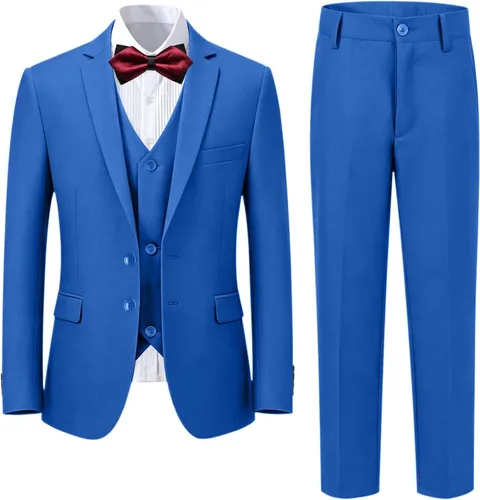 Vista 8 de Boy's Formal Suit Set, Slim Fit Suits for Kids, 5 Pieces Boys Tuxedo Set Negro (pajarita).