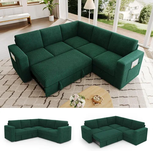Vista 18 de Sofá modular de 85 pulgadas con cama extraíble, sofá modular de 5 asientos en forma de L con almacenamiento, sofás seccionales para sala de estar