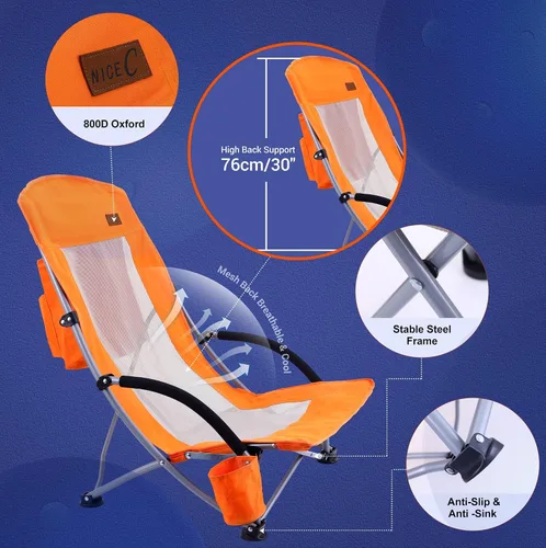 Vista 9 de Nice C Silla de playa, sillas de playa para adultos, paquete de 2 con enfriador compacto de respaldo alto, portavasos y bolsa de transporte