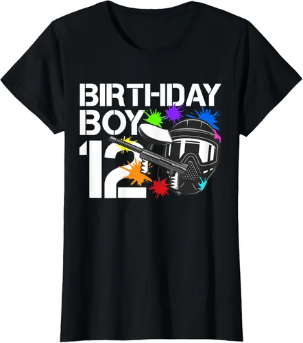 Vista 32 de 12th B-Day Paintball Birthday Party Boy 12 Year Old Funny T-Shirt, Negro