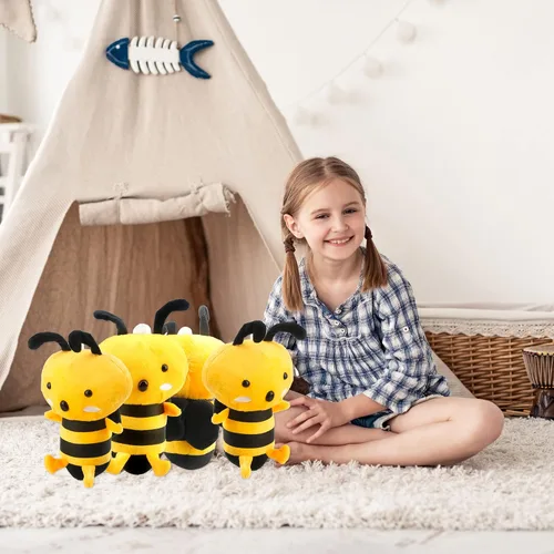 Vista 5 de Paquete de 8 juguetes de peluche de abeja de 8 pulgadas, lindos abejorros de peluche realista suave para baby shower, tema de animales, Navidad