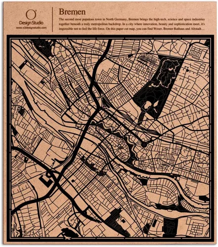Vista 108 de O3 Design Studio Abu Dhabi - Mapa de corte de papel negro (12 x 12 pulgadas)