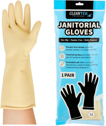 Vista 23 de Restaurantware Guantes de limpieza verdes, 10 pares de guantes de nitrilo de 15 mil de grosor, pequeños y resistentes con puño largo, forro