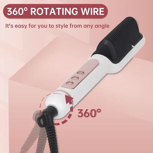 Vista 5 de Cepillo alisador de cabello iónico negativo con 9 ajustes de temperatura, peine alisador de cabello de calentamiento rápido de 30s con pantalla LED