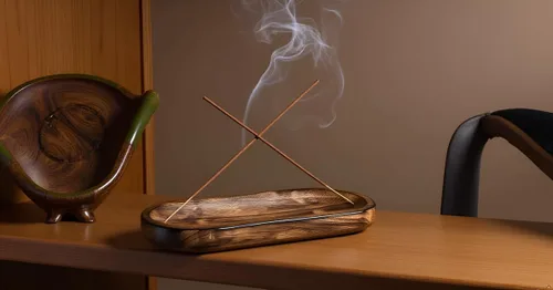 Vista 2 de Soporte para incienso, quemador de incienso/colector de cenizas, bandeja de incienso de madera hecha a mano para el hogar, meditación y yoga, gran