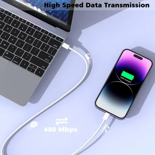 Vista 3 de Cargador de iPhone de carga rápida, paquete de 2 bloques de carga de pared USB C de Apple PD con cable USB-C a Lightning de 3 pies, adaptador tipo C