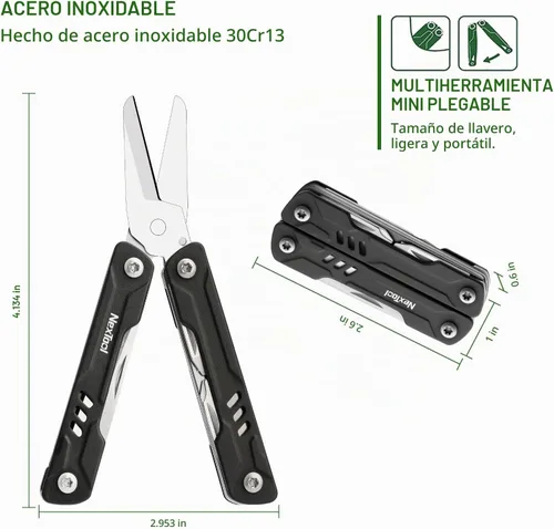 Vista 2 de NexTool Llavero multiherramienta, mini tijeras de marinero, mini multiherramienta 10 en 1 con cuchillo de bolsillo EDC, mini alicates, abrebotellas