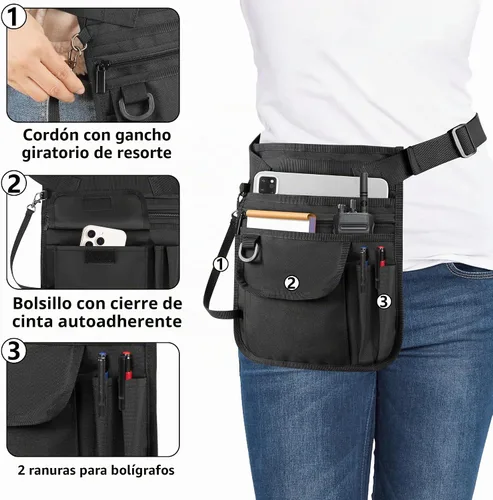 Vista 3 de Rexmica Delantal de Camarera y Servidor con Múltiples Bolsillos, Bolsa de Cintura Ajustable para Servidor, Delantal de Cintura para Camarera