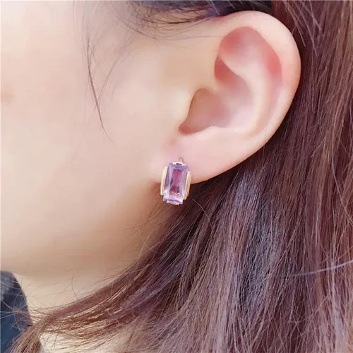 Vista 6 de SAGEKING 2024 New 585 Purple Gold Plated 14K Rose Gold Inlaid Square Amethyst Earrings For Women Romantic Engagement Jewelry Fashion Accessories