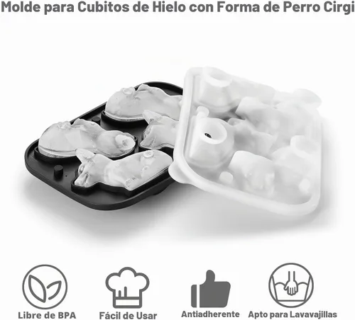 Vista 3 de ACOOKEE Bandeja de hielo 3D Corgi para perros con formas divertidas, regalos novedosos para mamá y papá de Corgi para amantes de los perros, lindo