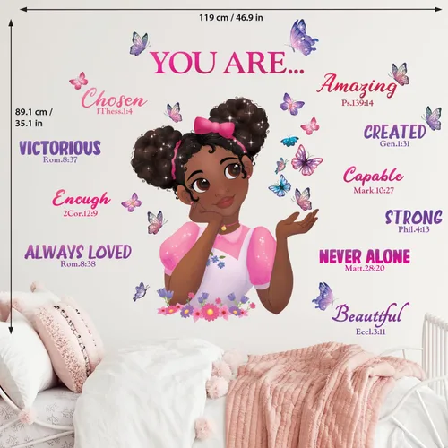 Vista 5 de DECOWALL SG2-2315 Pegatinas de Pared Black Girl Magic Calcomanías Dormitorio de Niñas Mariposa Habitación de Niños Arte Decoraciones para Niños