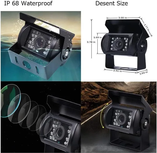 Vista 2 de Cámara de respaldo para vehículo, Camecho de 9 pulgadas, 4 monitores divididos + 4 cámaras con cámara de visión frontal y trasera, 18 IR de visión