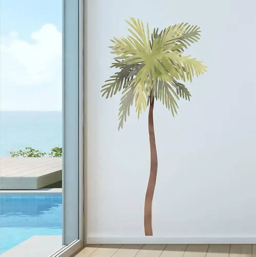 Vista 4 de Calcomanía de pared de acuarela de palmera, decoración de casa de playa, calcomanías con estampado tropical, gaviotas de pájaros, 72 pulgadas