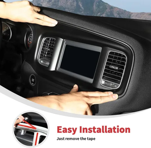 Vista 4 de Linskip Acabado de Tablero Compatible con Dodge Charger 2015 2016 2017 2018 2019 2020 2021 2022 2023, Panel de Cubierta de Consola Central