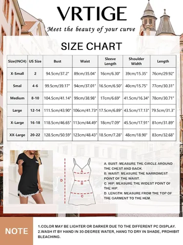 Vista 6 de Vrtige Camisón de manga corta para mujer, camisón de encaje con cuello en V