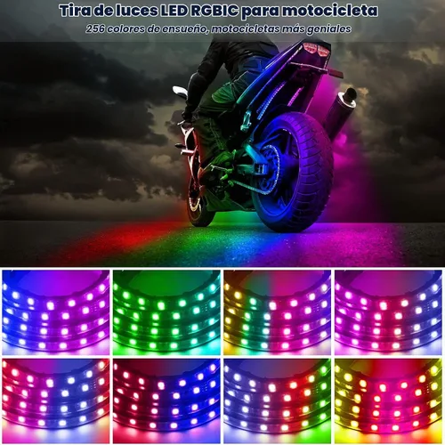 Vista 3 de 10 piezas de kit de luces LED de bajo de motocicleta, tiras de luces LED RGB, kit de luces LED de bajo de motocicleta con control de APP para Harley