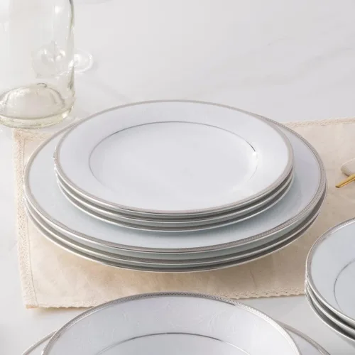 Vista 5 de Noritake Regina Platinum - Juego de 12 piezas, servicio para 4 pulgadas, color blanco